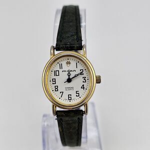 Milan Women's Watch‎ 22MM White Dial Dark Green Leather Bands New Battery